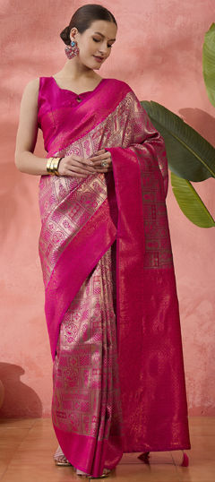 Pink and Majenta color Saree in Art Silk fabric with Weaving, Zari work
