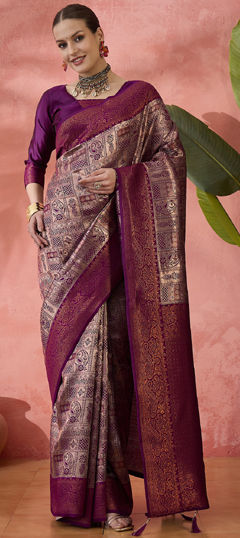 Purple and Violet color Saree in Art Silk fabric with Weaving, Zari work