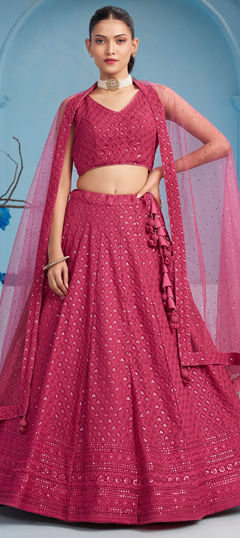 Pink and Majenta color Lehenga in Georgette fabric with Embroidered, Resham, Sequence, Thread work