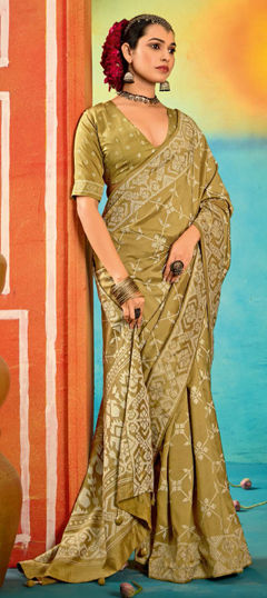 Gold color Saree in Art Silk fabric with Printed work