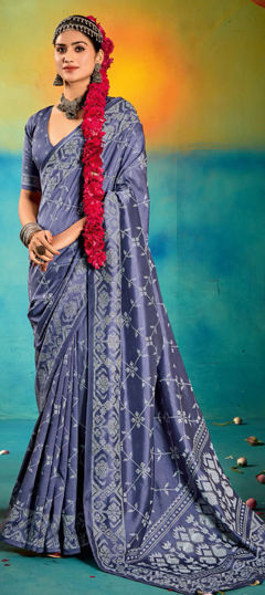 Black and Grey color Saree in Art Silk fabric with Printed work
