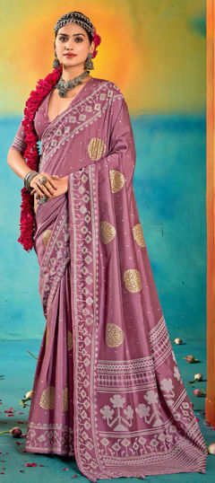 Pink and Majenta color Saree in Art Silk fabric with Printed work