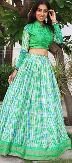 Multicolor color Ready to Wear Lehenga in Tussar Silk fabric with Printed, Tye n Dye, Weaving, Zari work