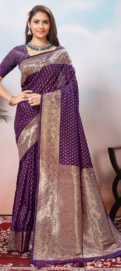 Purple and Violet color Saree in Art Silk fabric with Weaving, Zari work