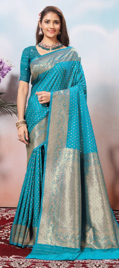 Blue color Saree in Art Silk fabric with Weaving, Zari work