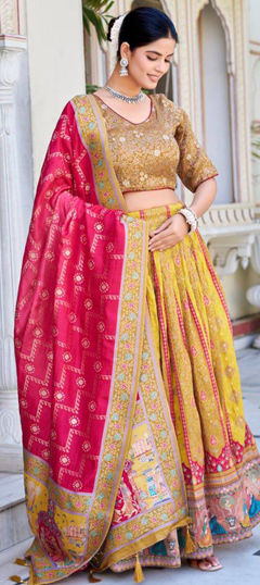 Yellow color Lehenga in Viscose fabric with Weaving, Zari work