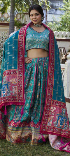 Blue color Lehenga in Viscose fabric with Weaving, Zari work
