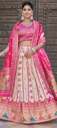 White and Off White color Lehenga in Viscose fabric with Weaving, Zari work