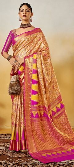 Beige and Brown color Saree in Silk fabric with Weaving, Zari work