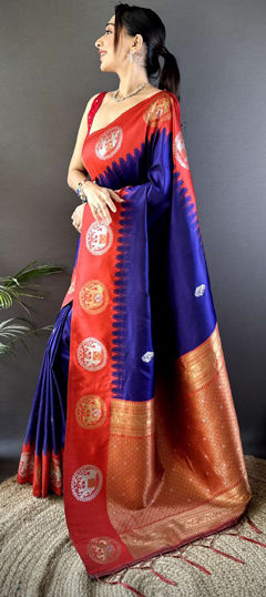 Purple and Violet, Red and Maroon color Saree in Banarasi Silk fabric with Weaving, Zari work