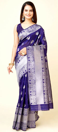 Blue color Saree in Art Silk fabric with Weaving, Zari work