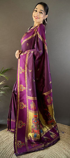 Purple and Violet color Saree in Art Silk fabric with Weaving, Zari work