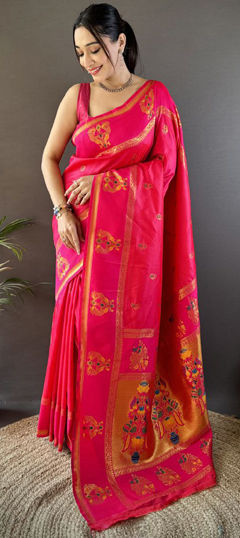 Pink and Majenta color Saree in Art Silk fabric with Weaving, Zari work