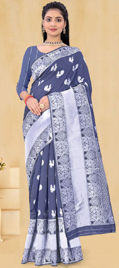 Black and Grey color Saree in Art Silk fabric with Weaving, Zari work