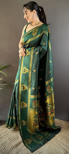 Green color Saree in Art Silk fabric with Weaving, Zari work
