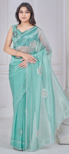 Blue color Saree in Organza Silk fabric with Stone work