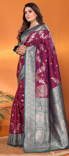 Blue, Purple and Violet color Saree in Banarasi Silk fabric with Weaving, Zari work