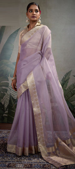 Purple and Violet color Saree in Tissue fabric with Weaving, Zari work