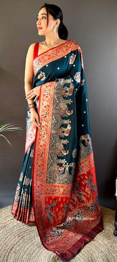 Blue color Saree in Banarasi Silk fabric with Weaving, Zari work
