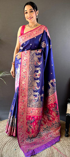 Blue color Saree in Banarasi Silk fabric with Weaving, Zari work