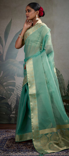 Blue color Saree in Tissue fabric with Weaving, Zari work