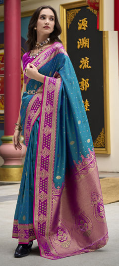 Blue color Saree in Silk fabric with Weaving, Zari work