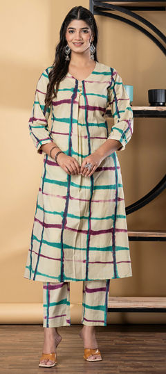 Beige and Brown, Red and Maroon color Salwar Kameez in Cotton fabric with Printed work