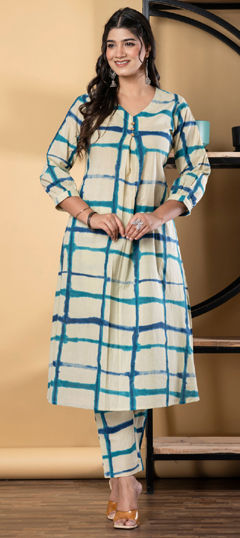 Beige and Brown, Blue color Salwar Kameez in Cotton fabric with Printed work
