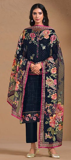 Blue color Salwar Kameez in Chiffon fabric with Embroidered, Thread work