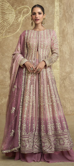 Pink and Majenta color Long Lehenga Choli in Georgette fabric with Embroidered, Sequence, Zari work