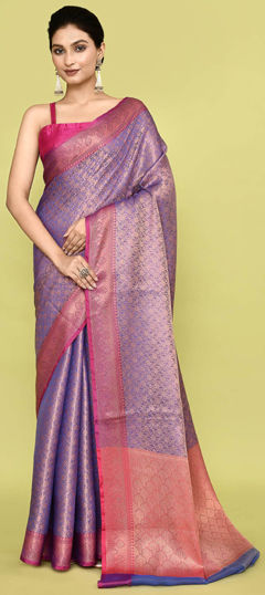 Purple and Violet color Saree in Banarasi Silk, Silk fabric with Weaving, Zari work