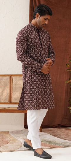 Purple and Violet color Kurta Pyjamas in Rayon fabric with Embroidered, Thread work