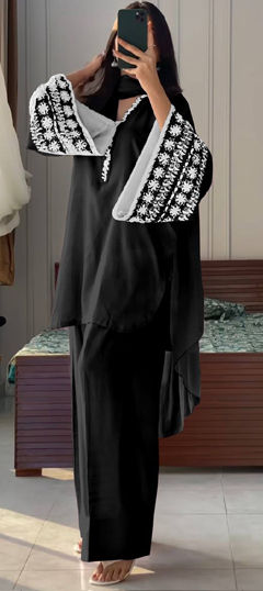 Black and Grey color Salwar Kameez in Satin Silk fabric with Embroidered, Resham, Thread work