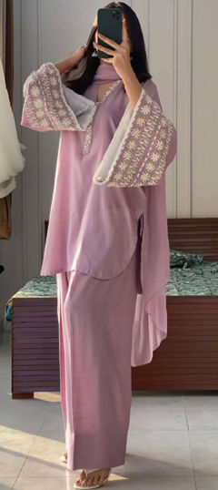 Pink and Majenta color Salwar Kameez in Satin Silk fabric with Embroidered, Resham, Thread work