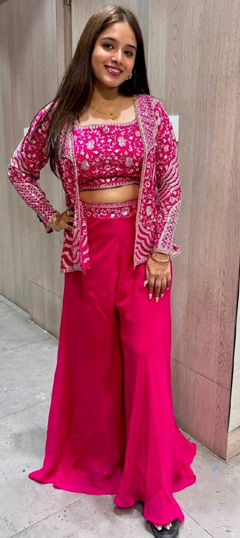 Pink and Majenta color Salwar Kameez in Chinon Silk fabric with Embroidered, Sequence, Thread work