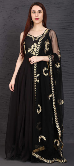 Black and Grey color Salwar Kameez in Net fabric with Embroidered, Stone, Zari work
