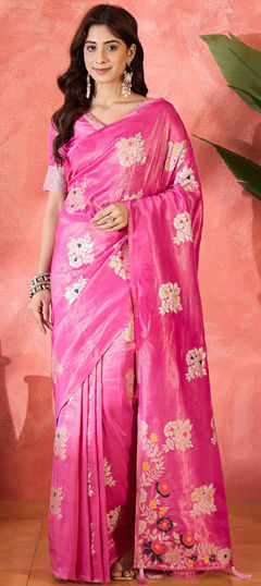 Pink and Majenta color Saree in Shimmer fabric with Weaving, Zari work