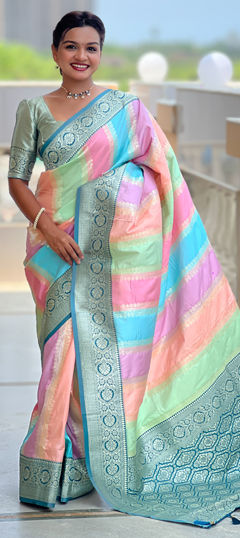Blue color Saree in Silk fabric with Weaving work