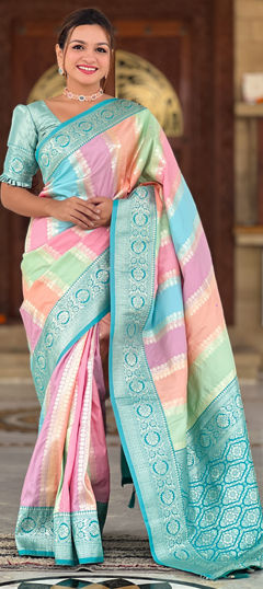 Blue color Saree in Silk fabric with Weaving work