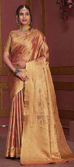 Pink and Majenta color Saree in Tissue fabric with Weaving work