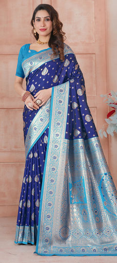 Blue color Saree in Tissue fabric with Weaving work