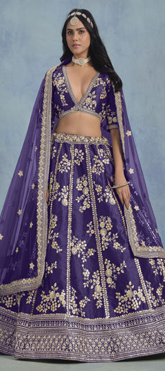 Purple and Violet color Lehenga in Art Silk fabric with Embroidered, Sequence, Thread work