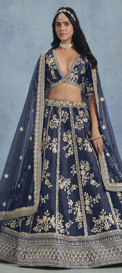 Blue color Lehenga in Art Silk fabric with Embroidered, Sequence, Thread work