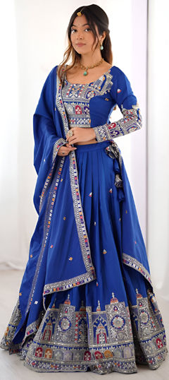 Blue color Lehenga in Crepe Silk fabric with Embroidered, Sequence, Thread work