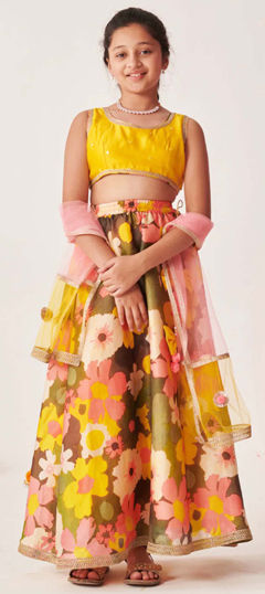 Multicolor color Kids Lehenga in Blended, Silk fabric with Floral, Printed work