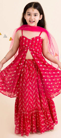 Pink and Majenta color Kids Lehenga in Polyester Silk fabric with Sequence work