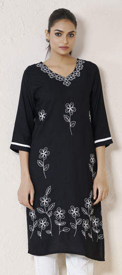 Blue color Kurti in Rayon fabric with Embroidered, Thread work