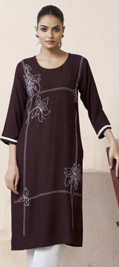 Red and Maroon color Kurti in Rayon fabric with Embroidered, Thread work