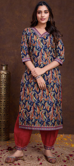 Blue color Salwar Kameez in Cotton fabric with Printed work