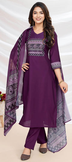 Purple and Violet color Salwar Kameez in Viscose fabric with Printed work